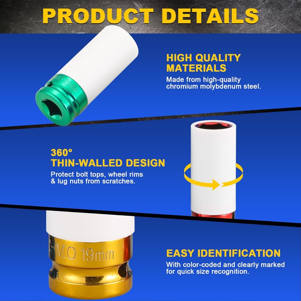 Lug Nut Impact Socket Kit 1/2  - Impact Socket Thin Wall Deep Metric Set ulasan dan harga