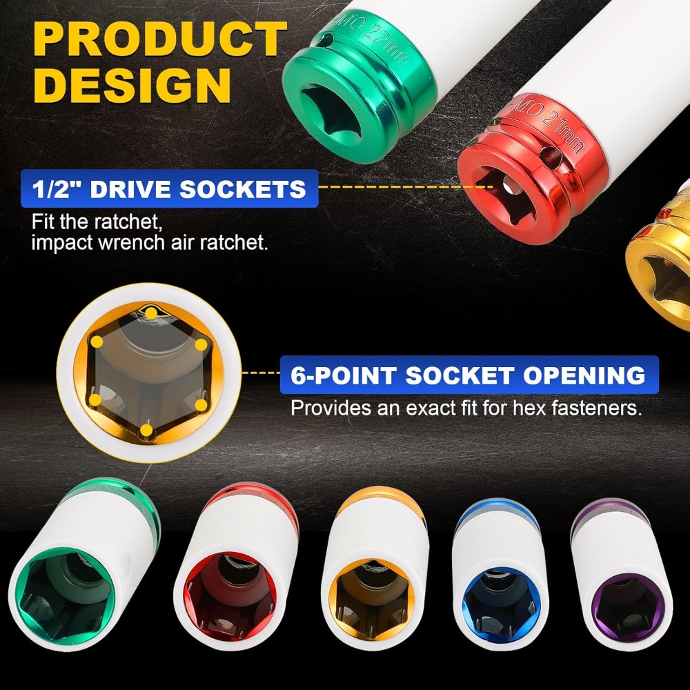 Lug Nut Impact Socket Kit 1/2  - Impact Socket Thin Wall Deep Metric Set ulasan dan harga